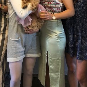 Green silk Midi skirt